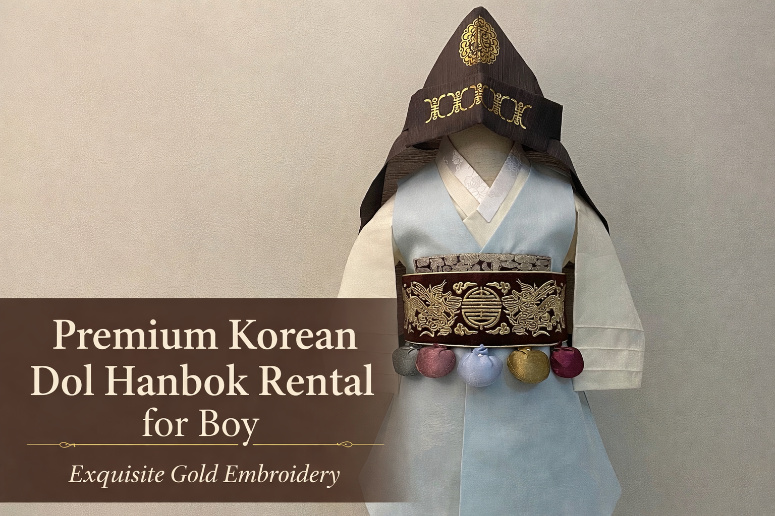 Boy J Hanbok Rental | Korean Dol Hanbok for Boy | Sky Blue Traditional First Birthday Outfit | Premium Gold Embroidery | Size 1