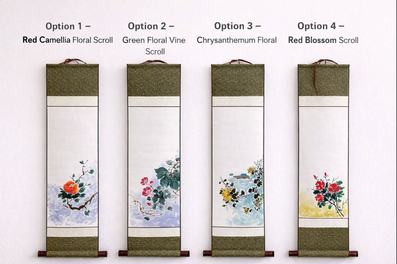 Floral Painting Scroll | Asian Hanging Scroll Wall Art | Custom Calligraphy | Zen Minimalist Home Decor | Original hanging scroll artwork