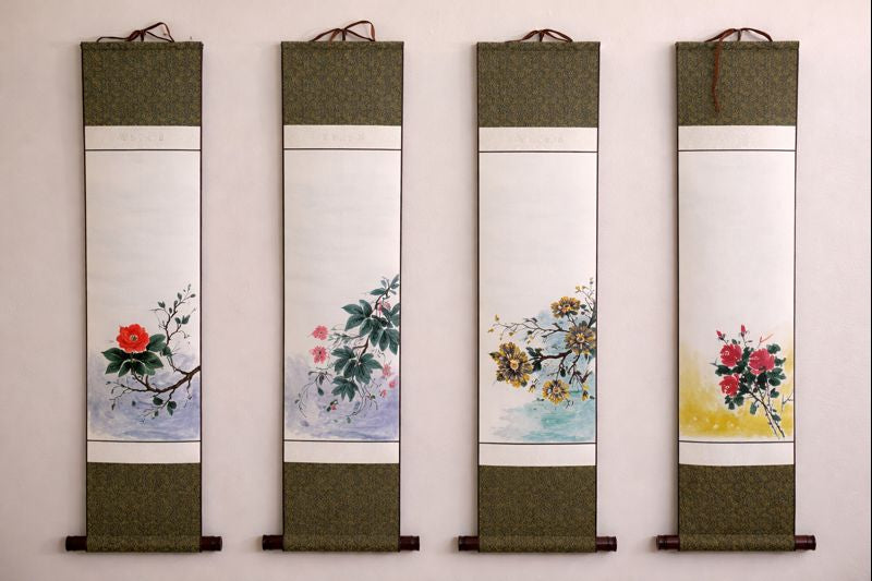 Floral Painting Scroll | Asian Hanging Scroll Wall Art | Custom Calligraphy | Zen Minimalist Home Decor | Original hanging scroll artwork