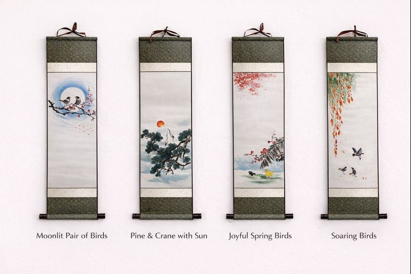 Asian Wall Art | Birds & Nature Painting | Personalized Calligraphy | Zen Minimalist Decor | Traditional Korean Hanging Scroll