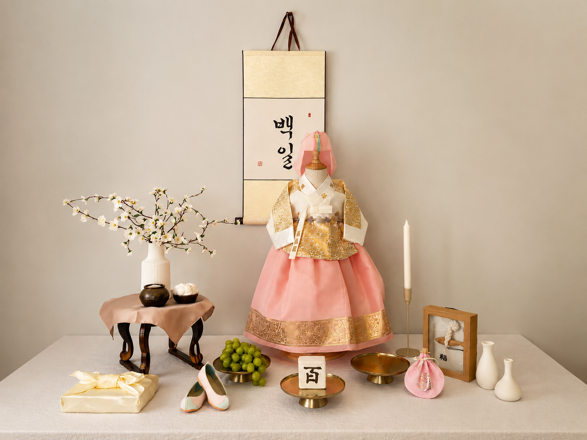 Gallery Style Korean Dol Table Rental | Minimalist First Birthday Setup | Luxury Hanbok Doljanchi Decor | Korean Birthday Celebration