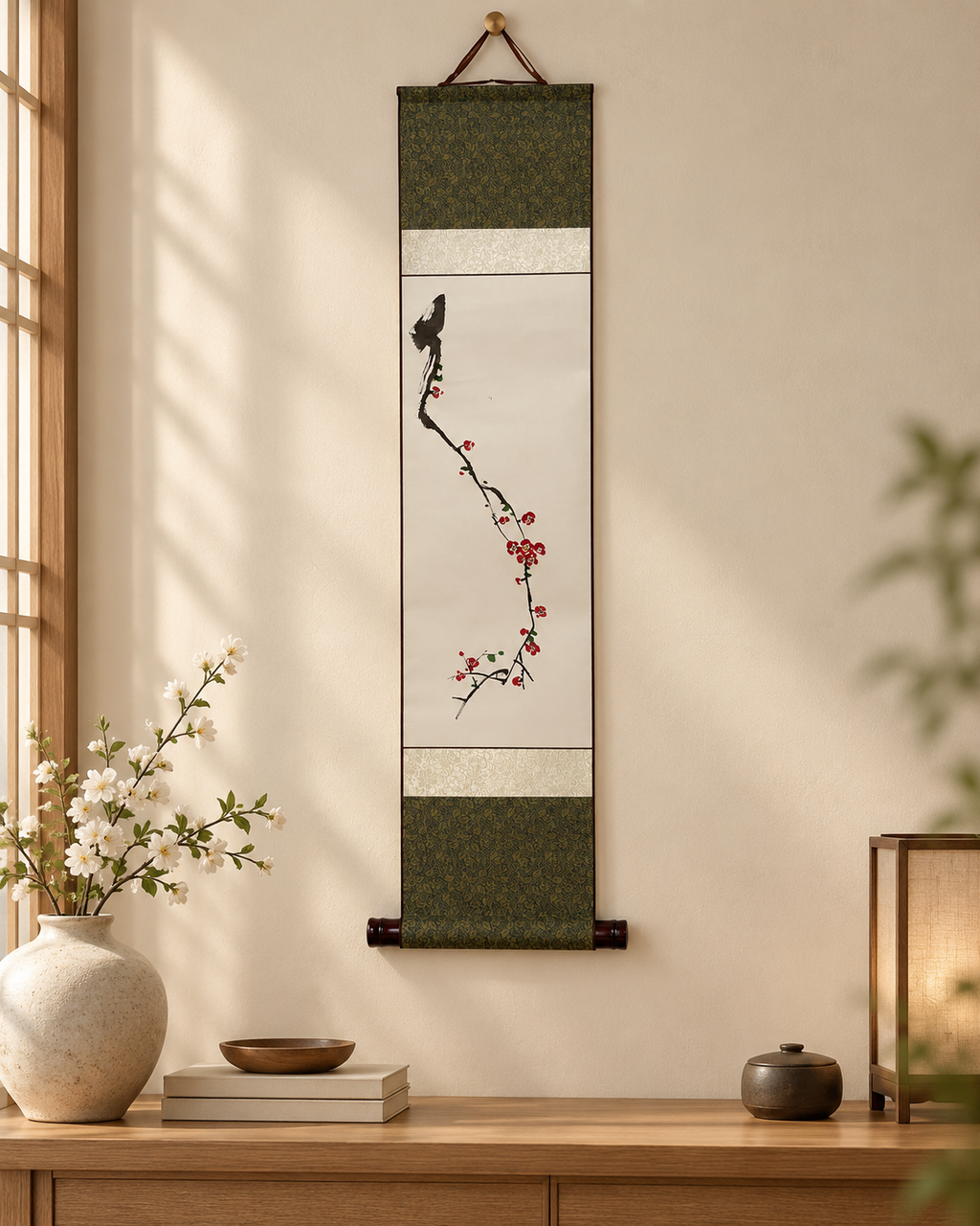 Korean Traditional Hanging Scroll | Plum Blossom Wall Art | Korean Plum Blossom Hanging Scroll | Traditional Jokja Wall Art
