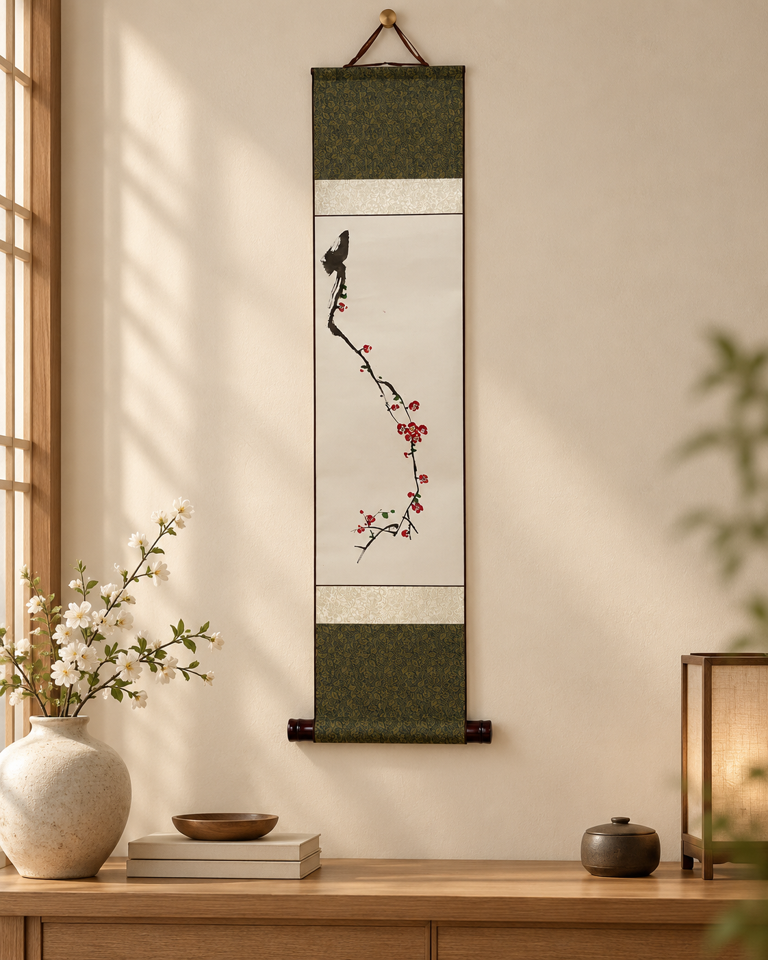 Korean Traditional Hanging Scroll | Plum Blossom Wall Art | Korean Plum Blossom Hanging Scroll | Traditional Jokja Wall Art