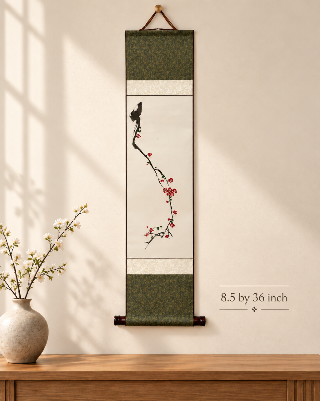 Korean Traditional Hanging Scroll | Plum Blossom Wall Art | Korean Plum Blossom Hanging Scroll | Traditional Jokja Wall Art