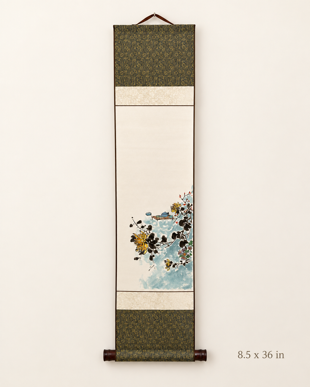 Chrysanthemum Flower Wall Art | Korean Chrysanthemum Hanging Scroll | Traditional Jokja Wall Art | Korean Traditional Hanging Scroll