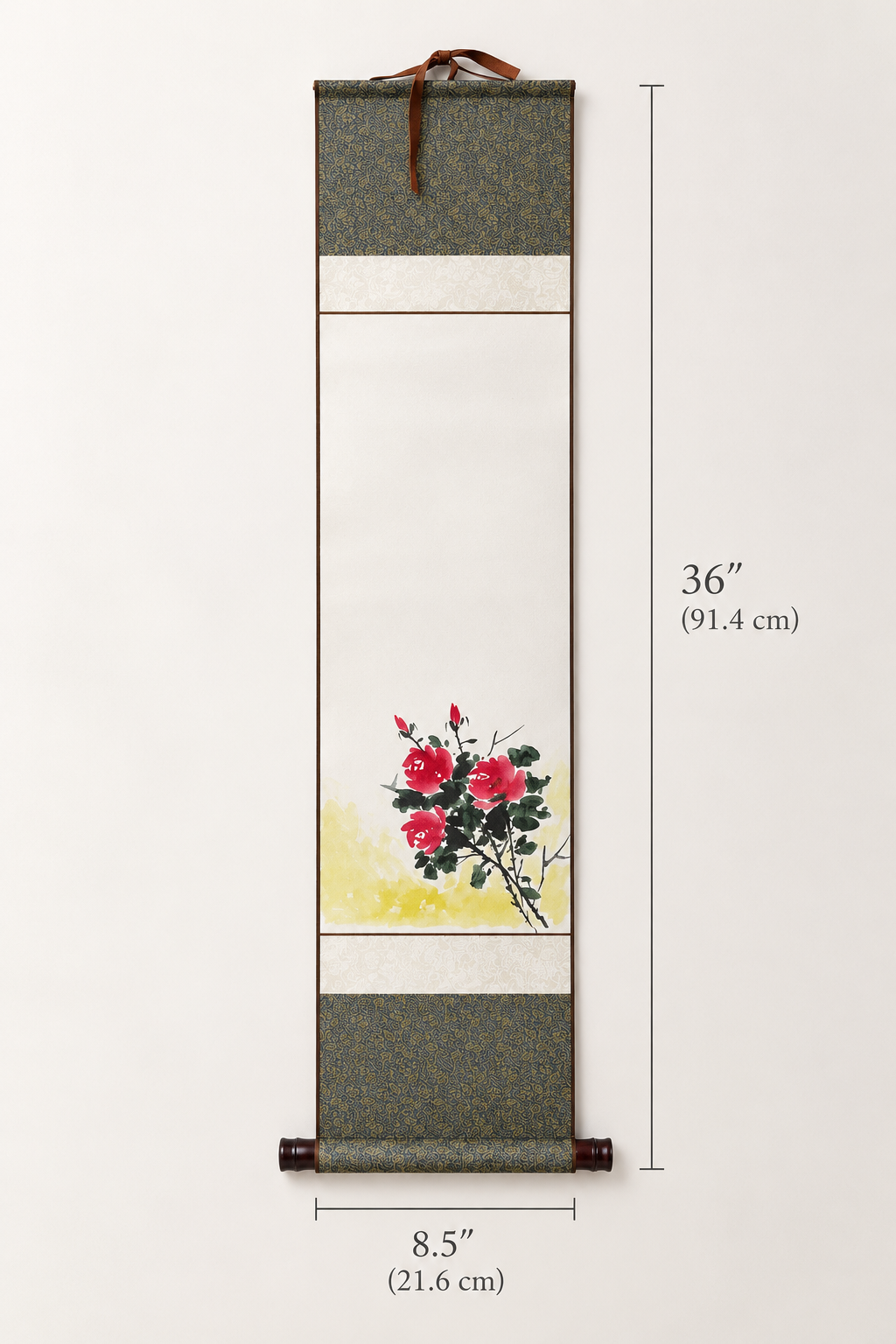 Red Blossom Floral Wall Art | Korean Red Blossom Hanging Scroll | Traditional Jokja Floral Wall Art