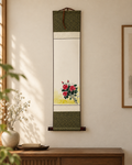 Red Blossom Floral Wall Art | Korean Red Blossom Hanging Scroll | Traditional Jokja Floral Wall Art