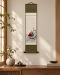 Red Camellia Floral Wall Art | Korean Traditional Hanging Scroll | Minimalist Jokja Wall Art