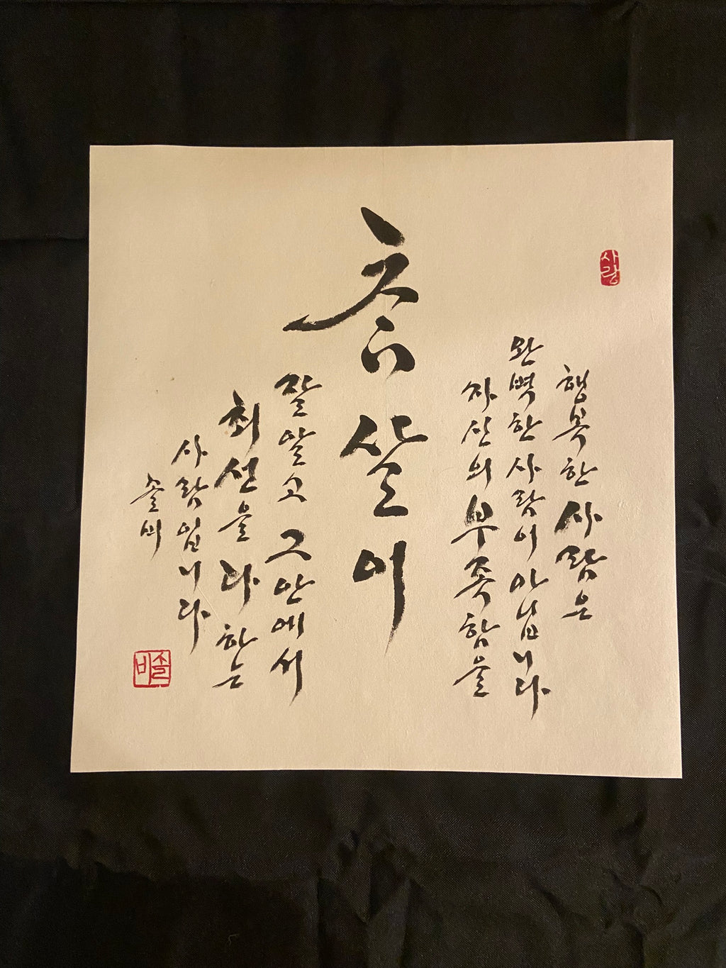 Cham-sari | 참살이 | Original Korean Calligraphy Wall Art | The Art of Living Well | Traditional Silk Scroll