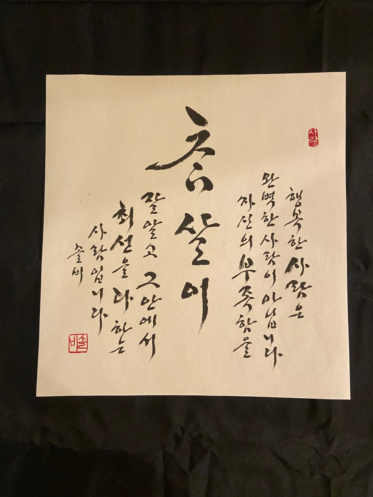 Cham-sari | 참살이 | Original Korean Calligraphy Wall Art | The Art of Living Well | Traditional Silk Scroll