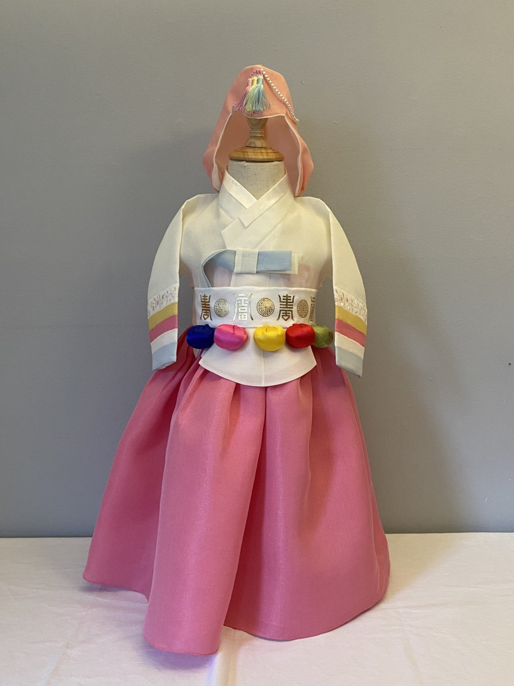 Girl J Hanbok Rental | Pink & Ivory Dol Hanbok | Korean Baby Girl 1st Birthday Outfit | Traditional Doljanchi Korean Dress | Size 1