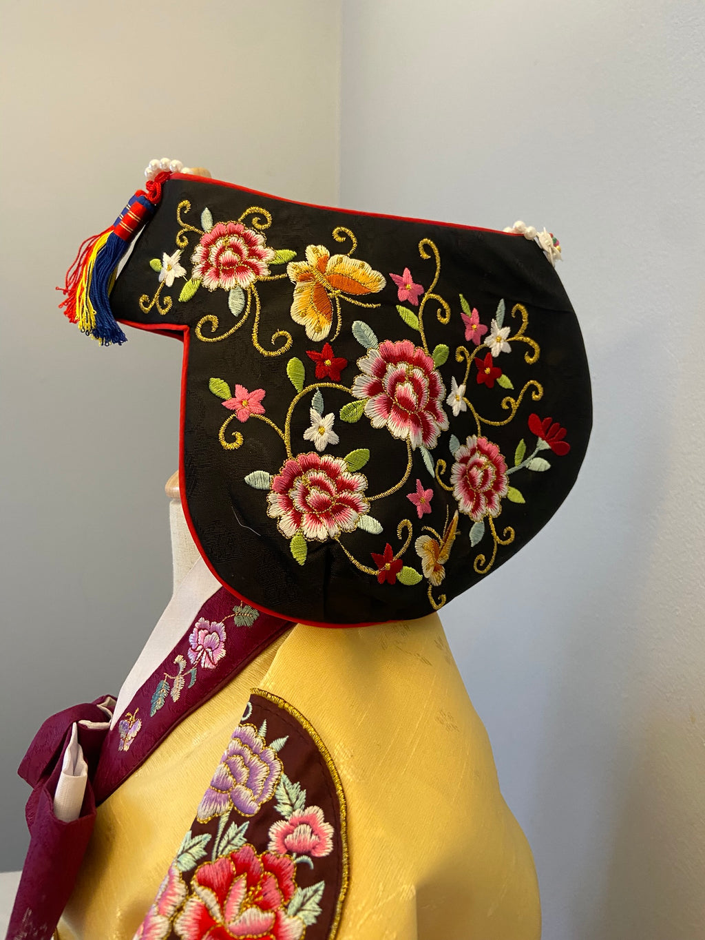 Girl N Hanbok Rental | Gold & Burgundy 1st Birthday Hanbok | Korean Baby Girl Doljanchi Dress | Elegant Traditional Hanbok Full Set | Size 2