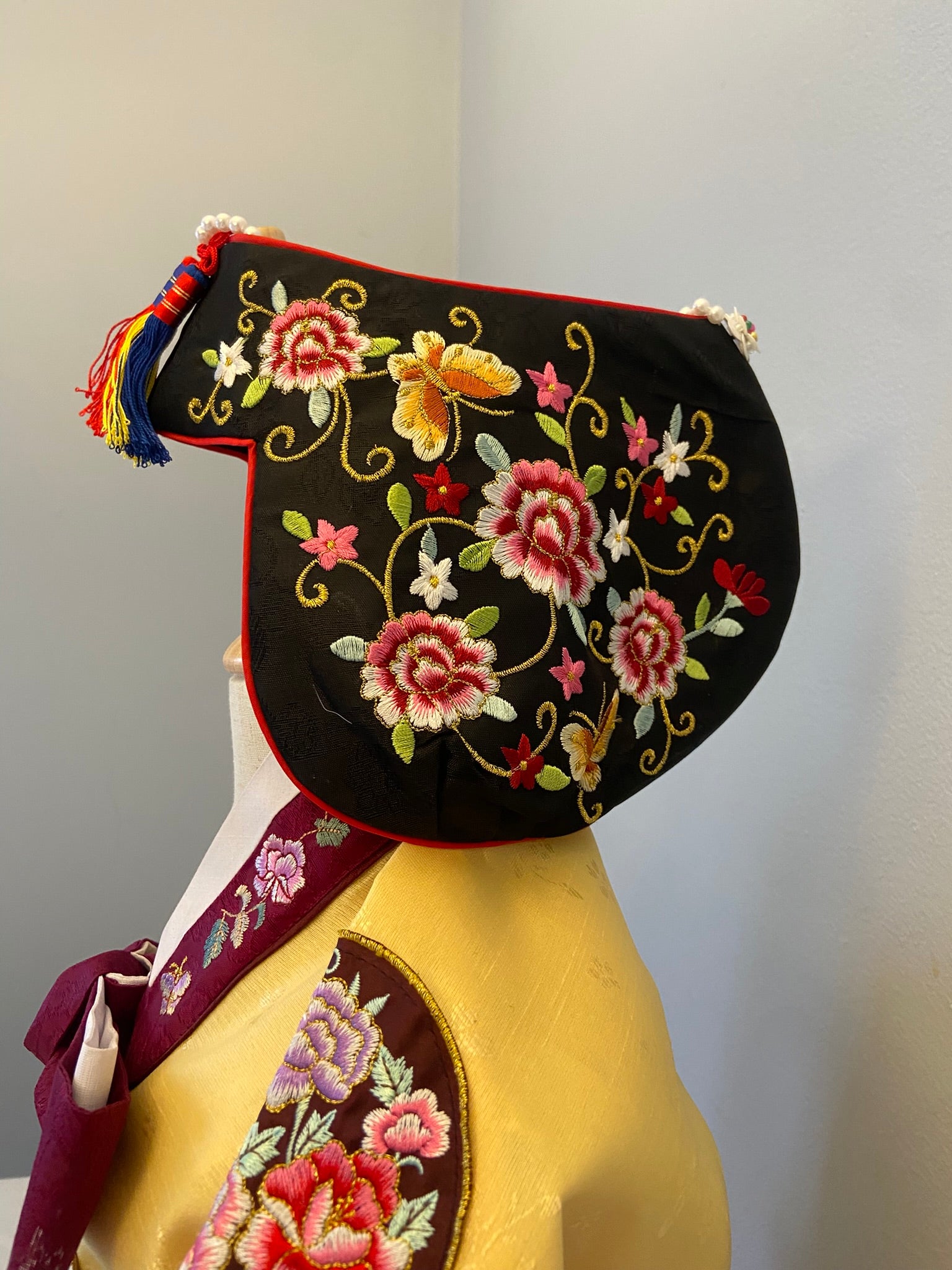 Girl N Hanbok Rental | Gold & Burgundy 1st Birthday Hanbok | Korean Baby Girl Doljanchi Dress | Elegant Traditional Hanbok Full Set | Size 2