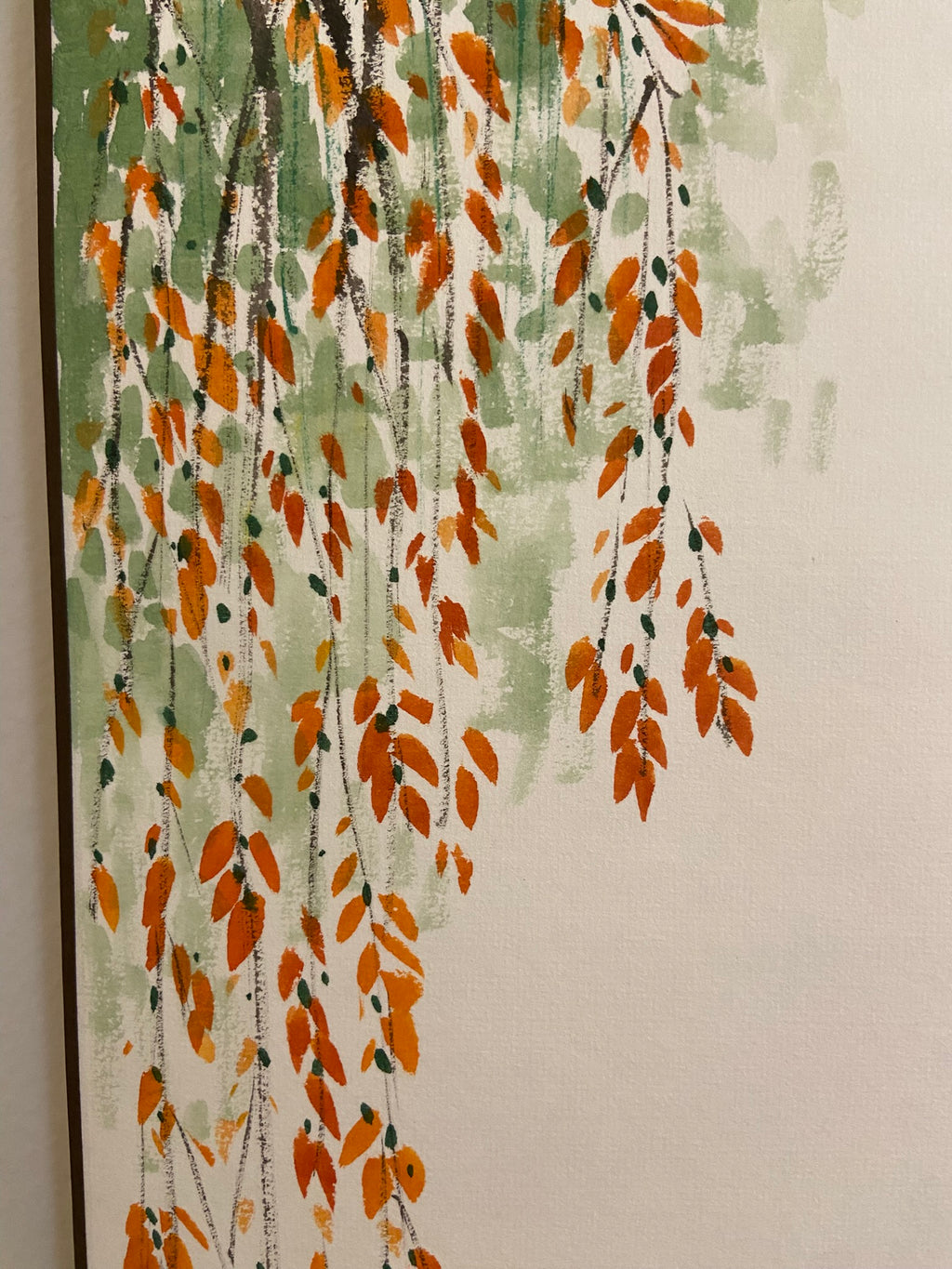 Korean Traditional Hanging Scroll – Birds & Autumn Leaves Wall Art