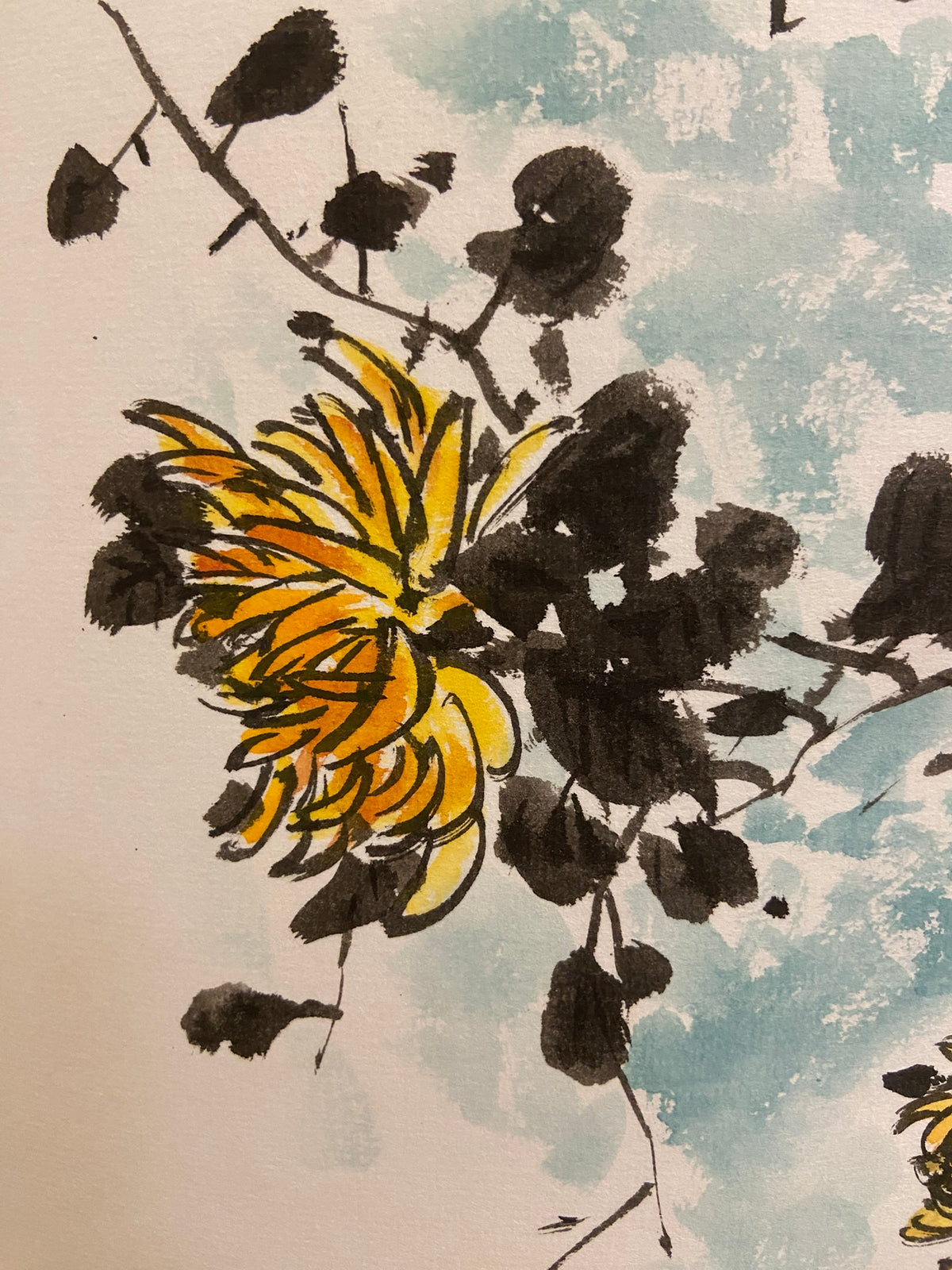 Chrysanthemum Flower Wall Art | Korean Chrysanthemum Hanging Scroll | Traditional Jokja Wall Art | Korean Traditional Hanging Scroll
