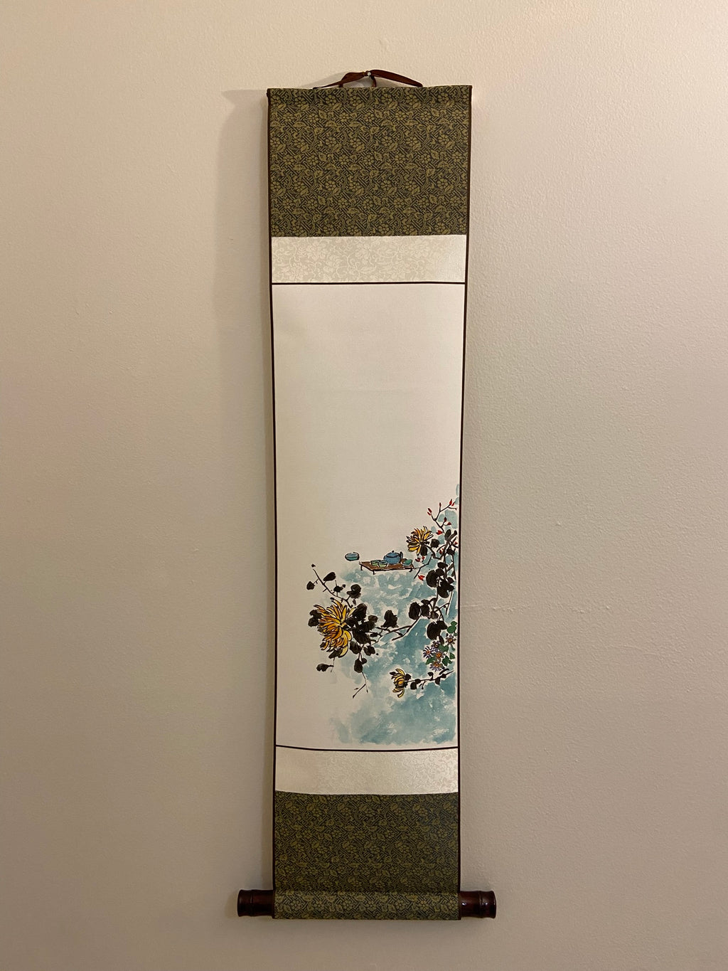 Chrysanthemum Flower Wall Art | Korean Chrysanthemum Hanging Scroll | Traditional Jokja Wall Art | Korean Traditional Hanging Scroll