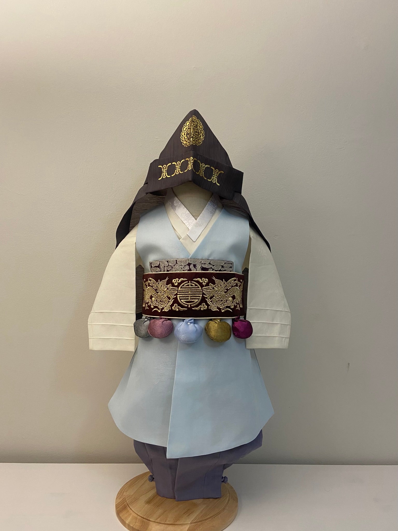 Boy J Hanbok Rental | Korean Dol Hanbok for Boy | Sky Blue Traditional First Birthday Outfit | Premium Gold Embroidery | Size 1
