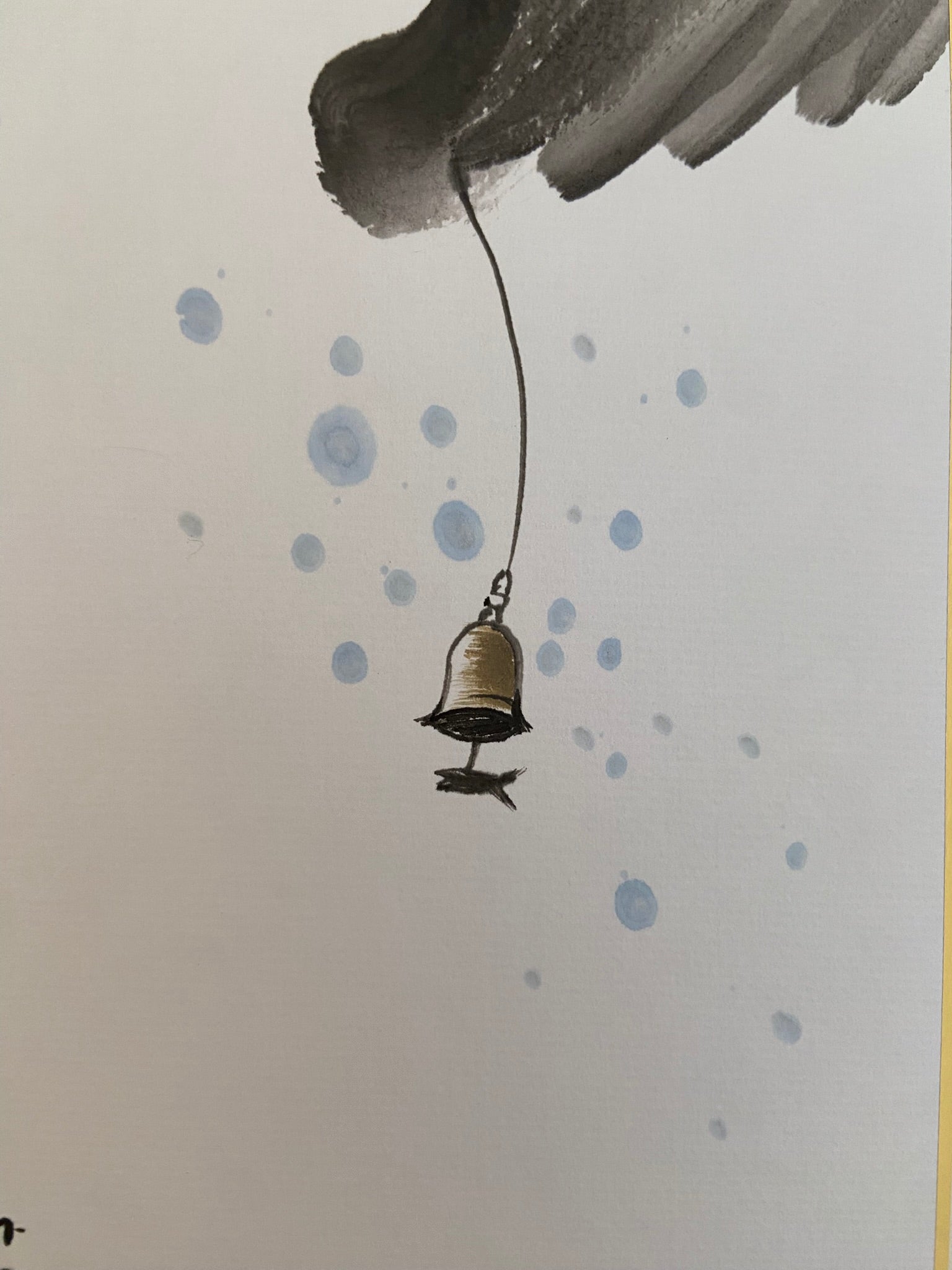 Original Korean Ink Painting 7x8 Wall Art | Pine Bonsai | Wind Bell | Lotus | Minimalist Zen Decor | Asian Calligraphy Art