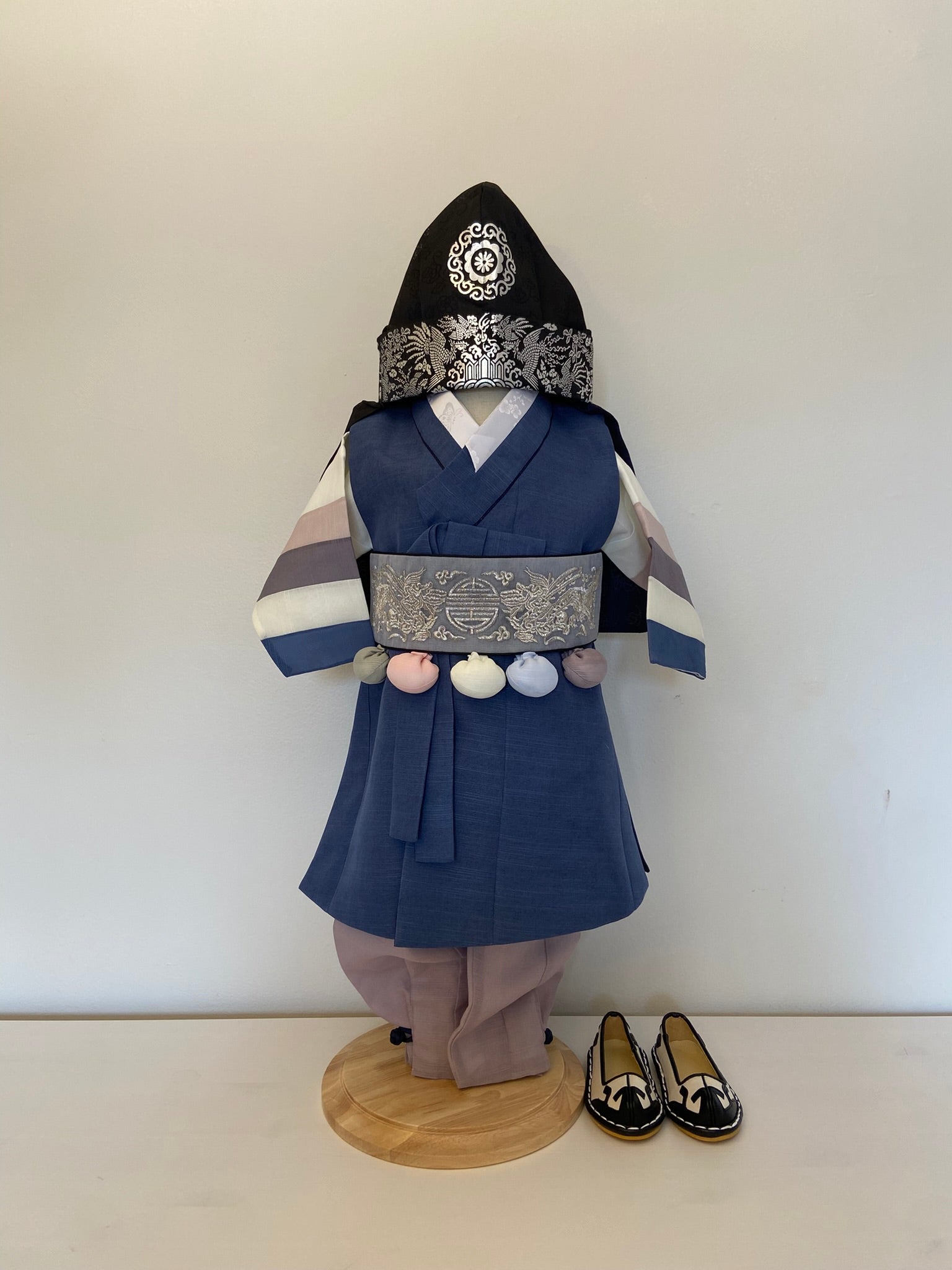 Boy M Hanbok Rental | Navy Dol Outfit with Silver Dragon Belt | First Birthday Dol | Traditional Korean Baby Hanbok Set | Size 1