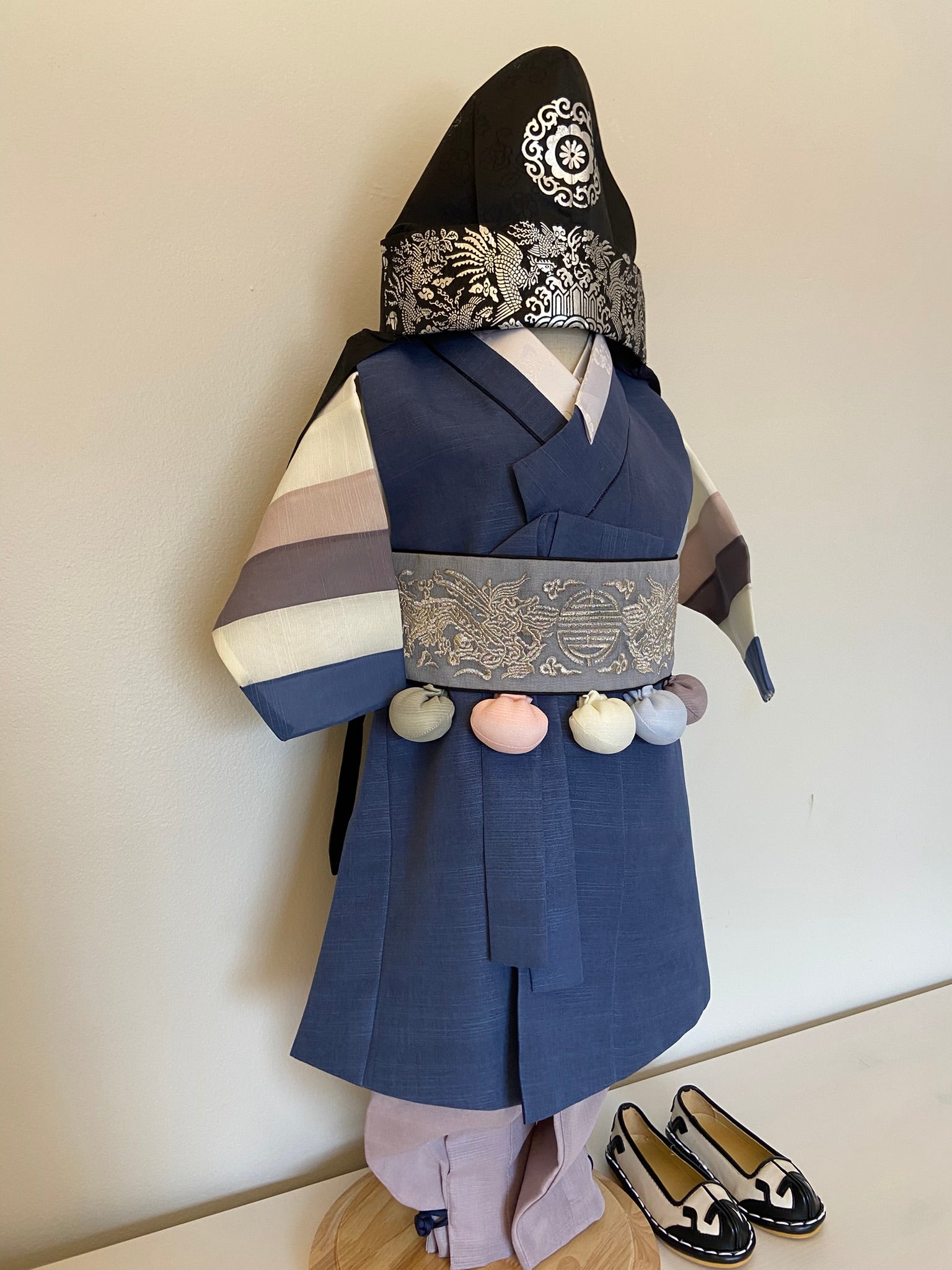 Boy M Hanbok Rental | Navy Dol Outfit with Silver Dragon Belt | First Birthday Dol | Traditional Korean Baby Hanbok Set | Size 1