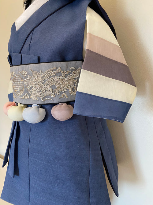 Boy M Hanbok Rental | Navy Dol Outfit with Silver Dragon Belt | First Birthday Dol | Traditional Korean Baby Hanbok Set | Size 1