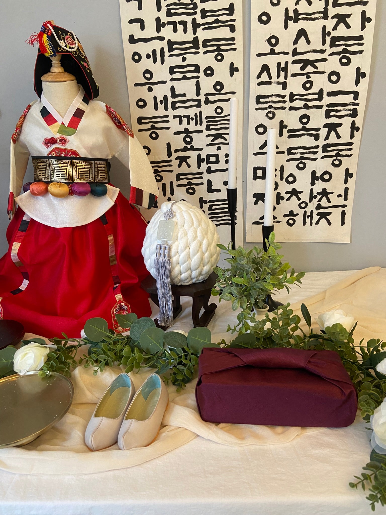 Korean Dol Table Setup | Traditional Baek-il | First Birthday Decor | Handwritten Calligraphy Poem | Luxury Minimal Dolsang | Hanbok | FREE SHIPPING