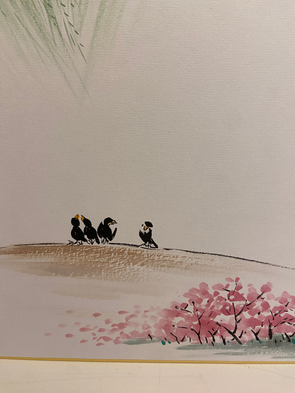Korean Calligraphy Bird Painting | Minimal Korean Ink Artwork with Poem | Traditional Korean Wall Art | 13 x 9.5 inches
