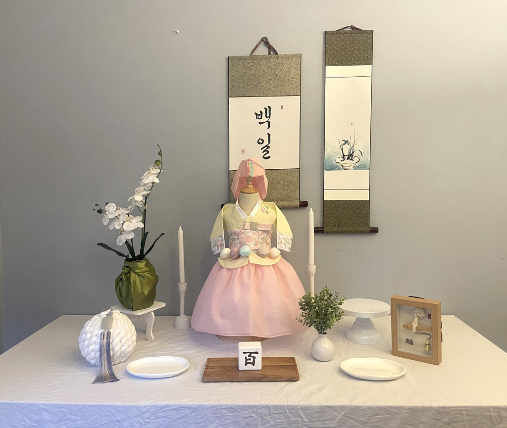 Minimal Korean Baek-il Table Set Rental | Modern White Dol Table Decor | Traditional Korean 100th Day Celebration | Gallery Style Dol Sang