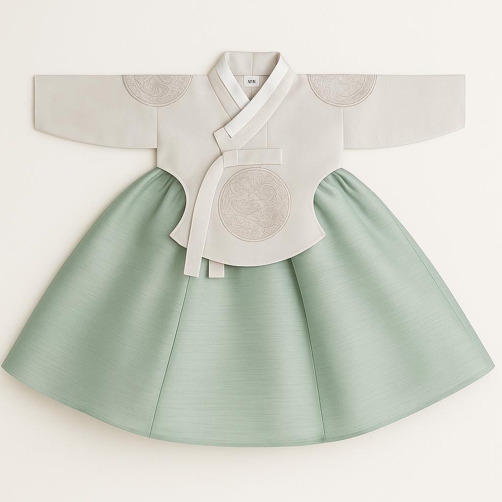 Girl A Hanbok Rental | Mint & Ivory 100 Days Hanbok | Korean Girl Baekil Outfit | Elegant Traditional Korean Dress | Baekil Sign | Size 100