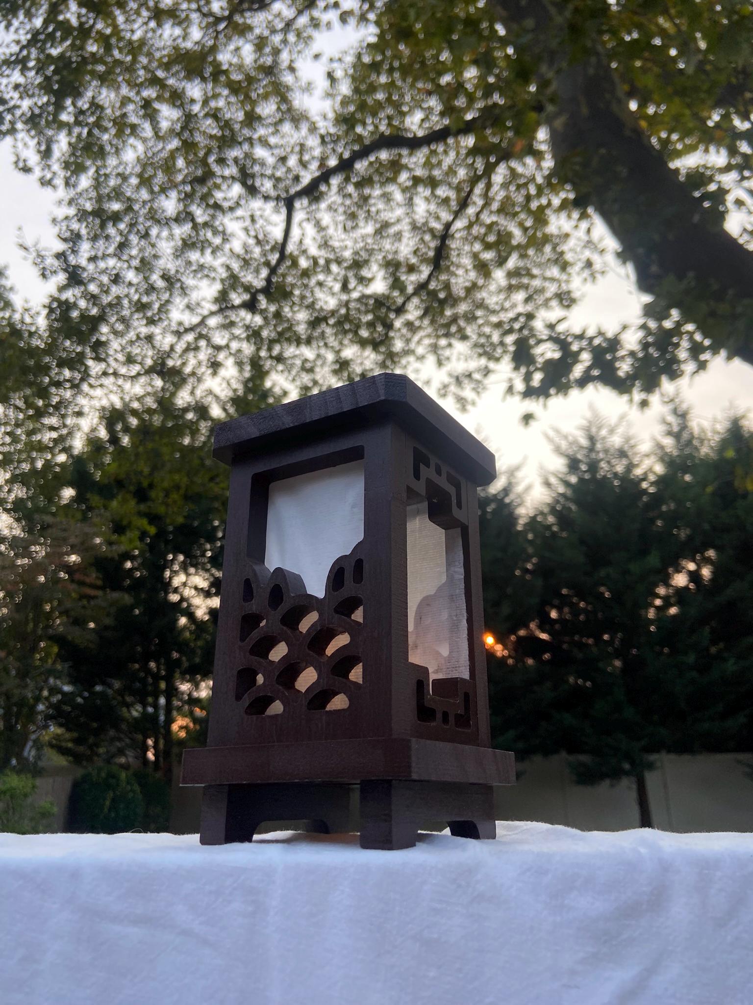 Handmade Korean Wooden Lantern with Hanji Paper, Traditional Asian Light Stand, Table Lamp Zen Home Decor Meditation Lamp Handwritten Letter