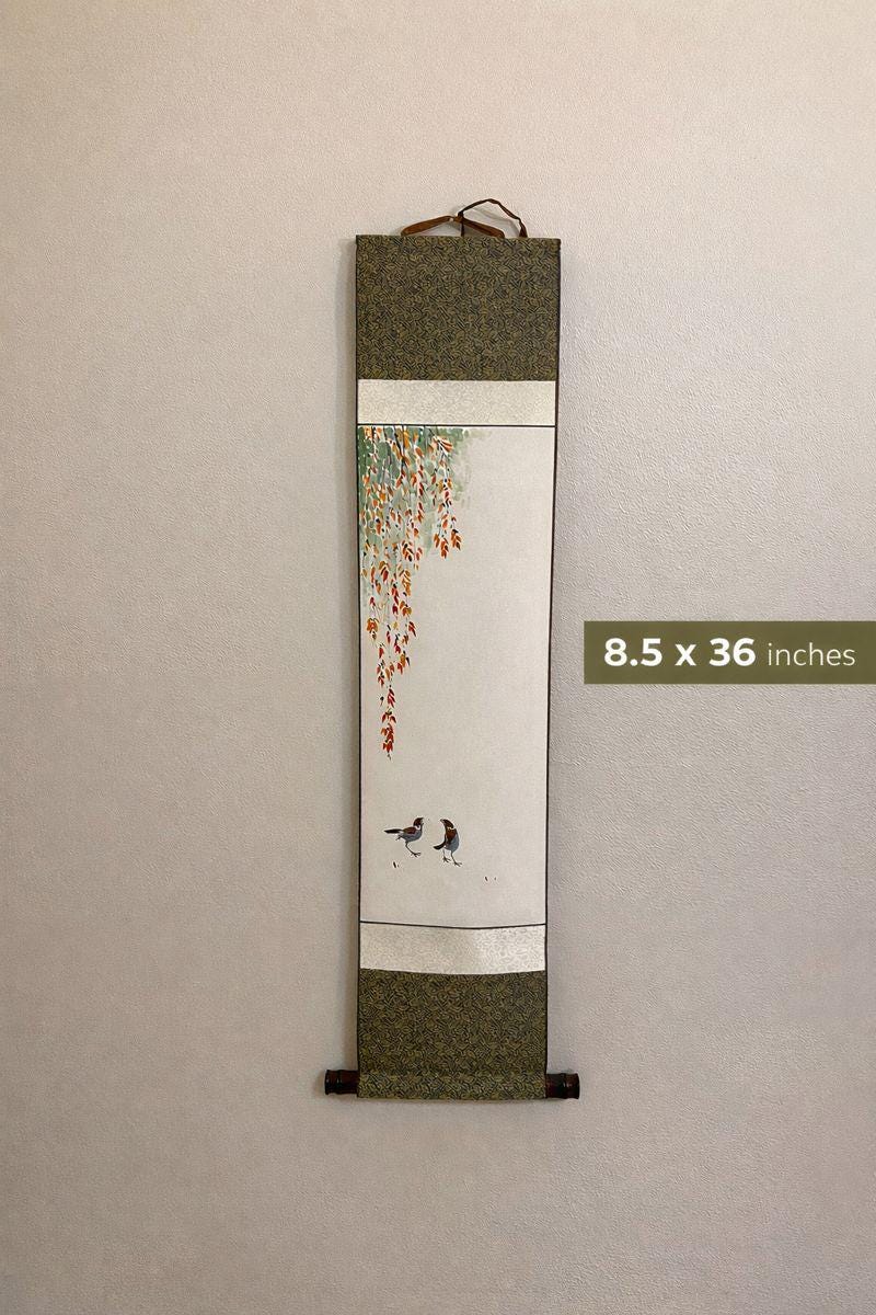 Asian Wall Art | Birds & Nature Painting | Personalized Calligraphy | Zen Minimalist Decor | Traditional Korean Hanging Scroll