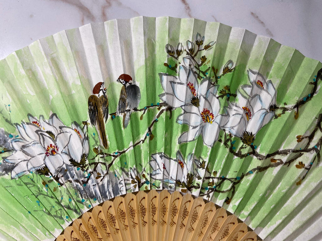 Korean Traditional Folding Fan, Hand Painted Magnolia Fan, Korean Calligraphy Art Fan, Asian Wall Decor, Handmade Gift