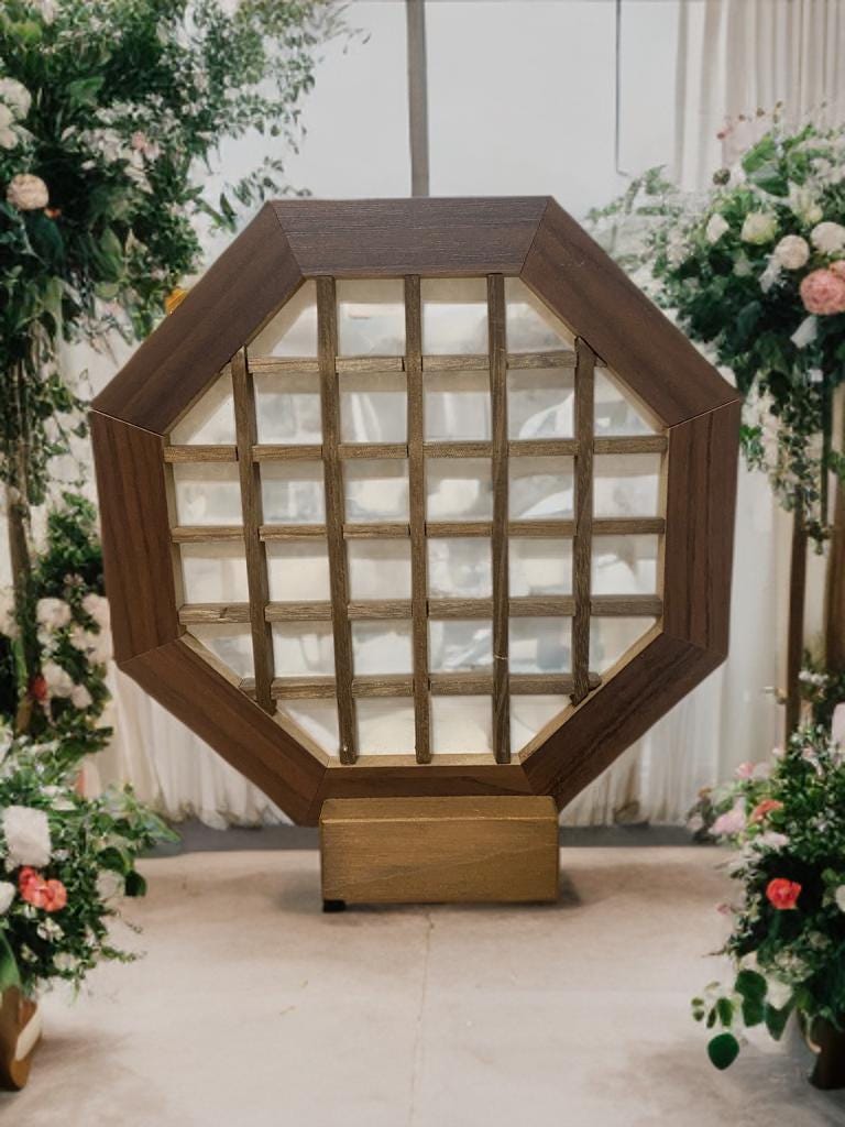 Octagon Hanji Window Frame with stand, Korean Traditional Wood Lattice Decor, Party Table Prop, Mini Wooden Frame, Korean Decoration