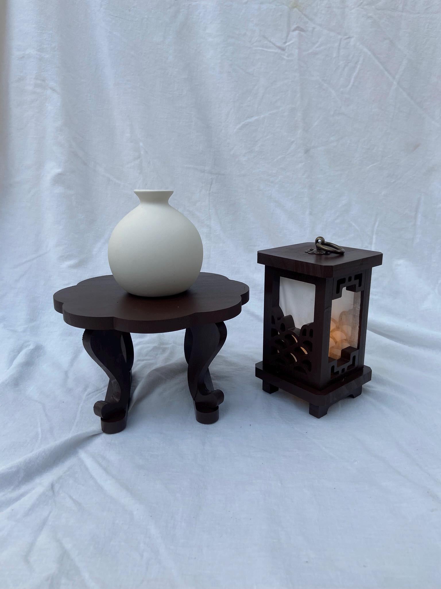 Handmade Korean Wooden Lantern with Hanji Paper, Traditional Asian Light Stand, Table Lamp Zen Home Decor Meditation Lamp Handwritten Letter