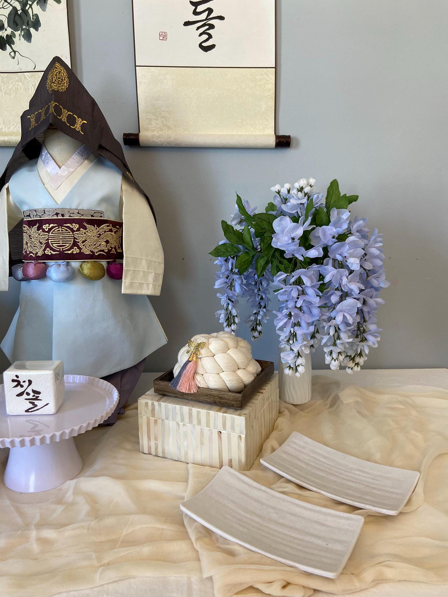 Korean Dol Table Rental, First Birthday Party Decor, Custom Calligraphy Scroll, Doljanchi Baekil Dohljabi Kit, 100 days Party, 돌, 백일, Hanbok | FREE SHIPPING