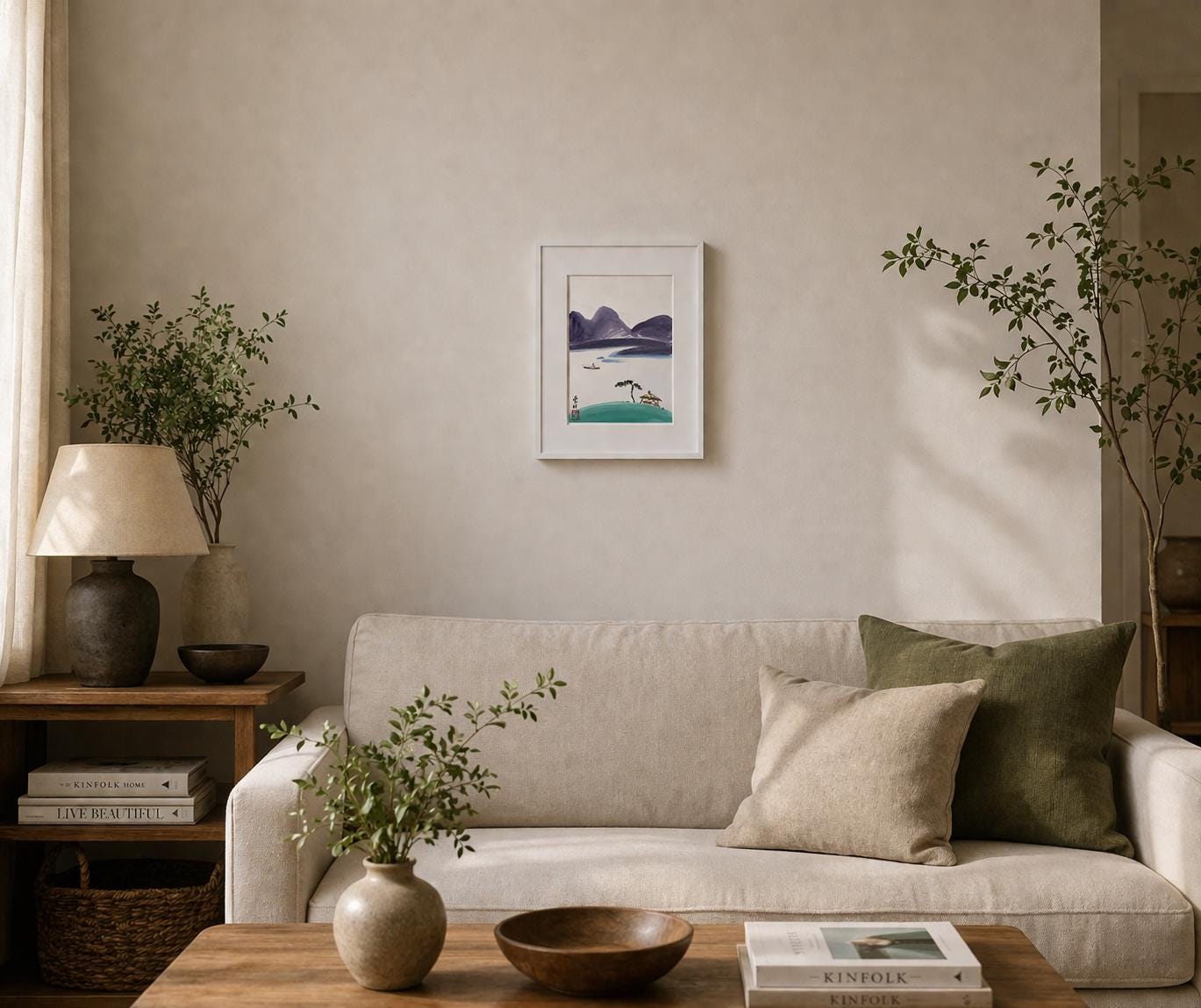 Korean Landscape Ink Painting | Minimal Mountain Art | 8x10 Framed Wall Art | Asian Nature Decor | Calm Zen Artwork | Handmade Korean Art
