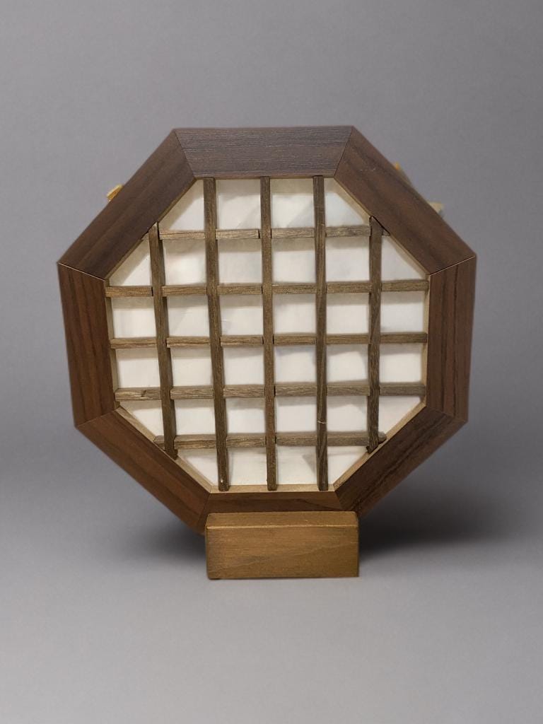 Octagon Hanji Window Frame with stand, Korean Traditional Wood Lattice Decor, Party Table Prop, Mini Wooden Frame, Korean Decoration