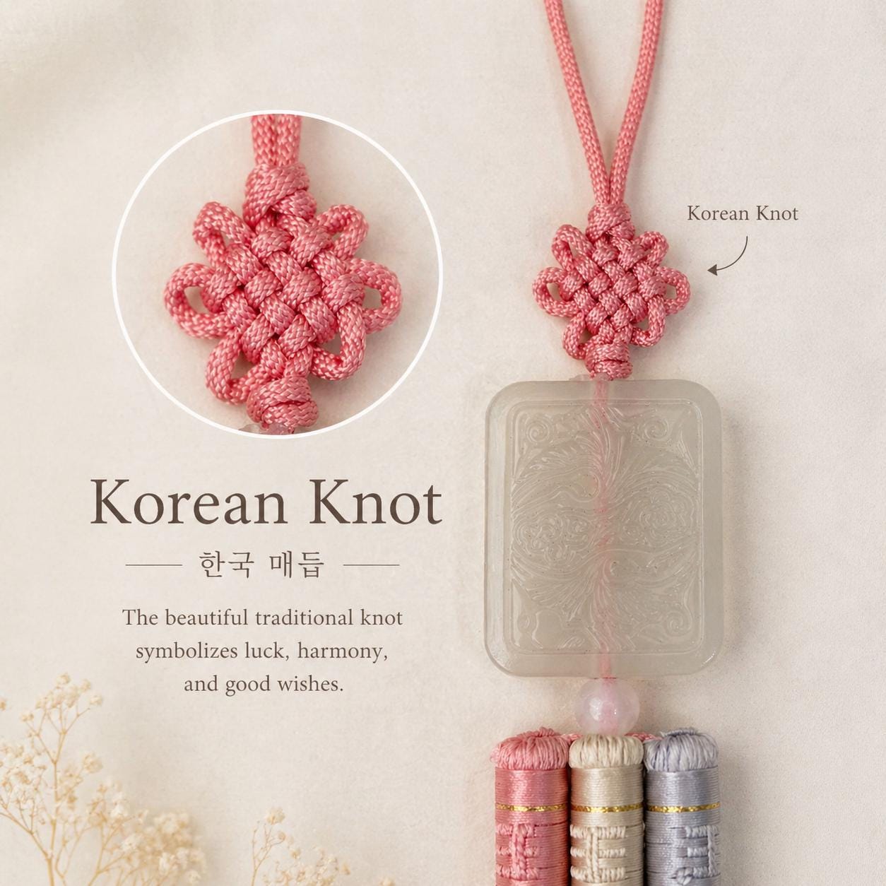 Korean Norigae Tassel Ornament, Traditional Korean Charm, Hanbok Accessory, Pastel Tassel Decor, Korean Knot, 13 inches