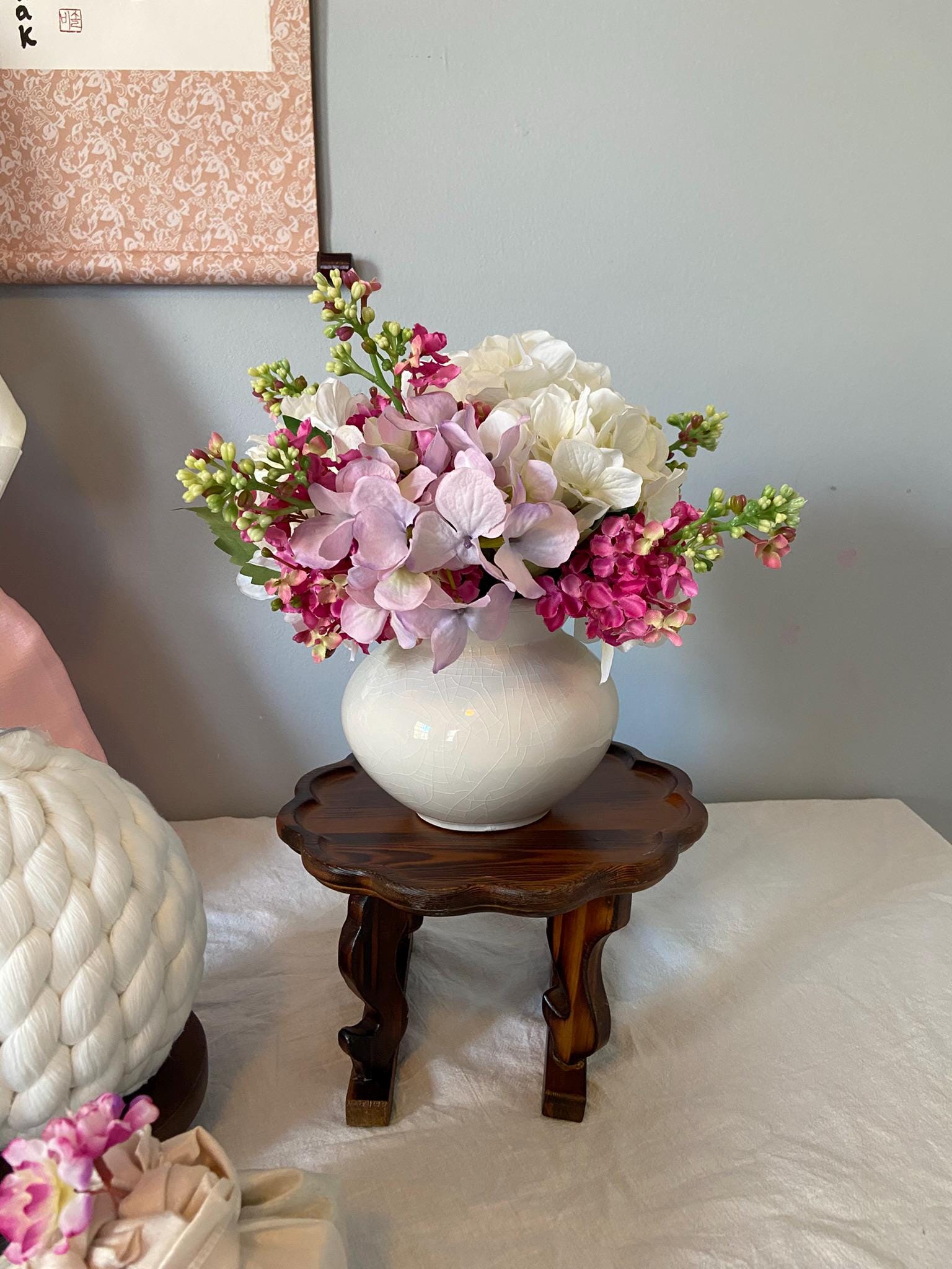 Korean Doljanchi Table Rental with Moon Jar | Dal Hangari | First Birthday Dol Table Setup | Traditional Korean Decor | Pink Theme | FREE SHIPPING