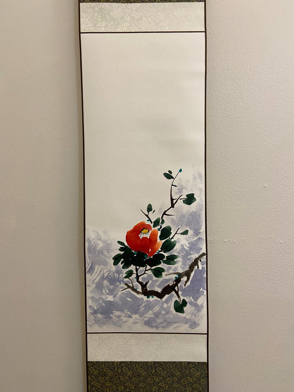 Floral Painting Scroll | Asian Hanging Scroll Wall Art | Custom Calligraphy | Zen Minimalist Home Decor | Original hanging scroll artwork