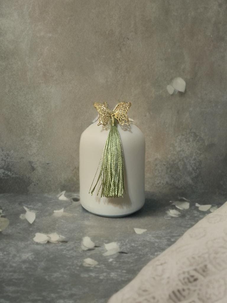 Mini White Ceramic Vase Set: Korean Table Decor with Tassels