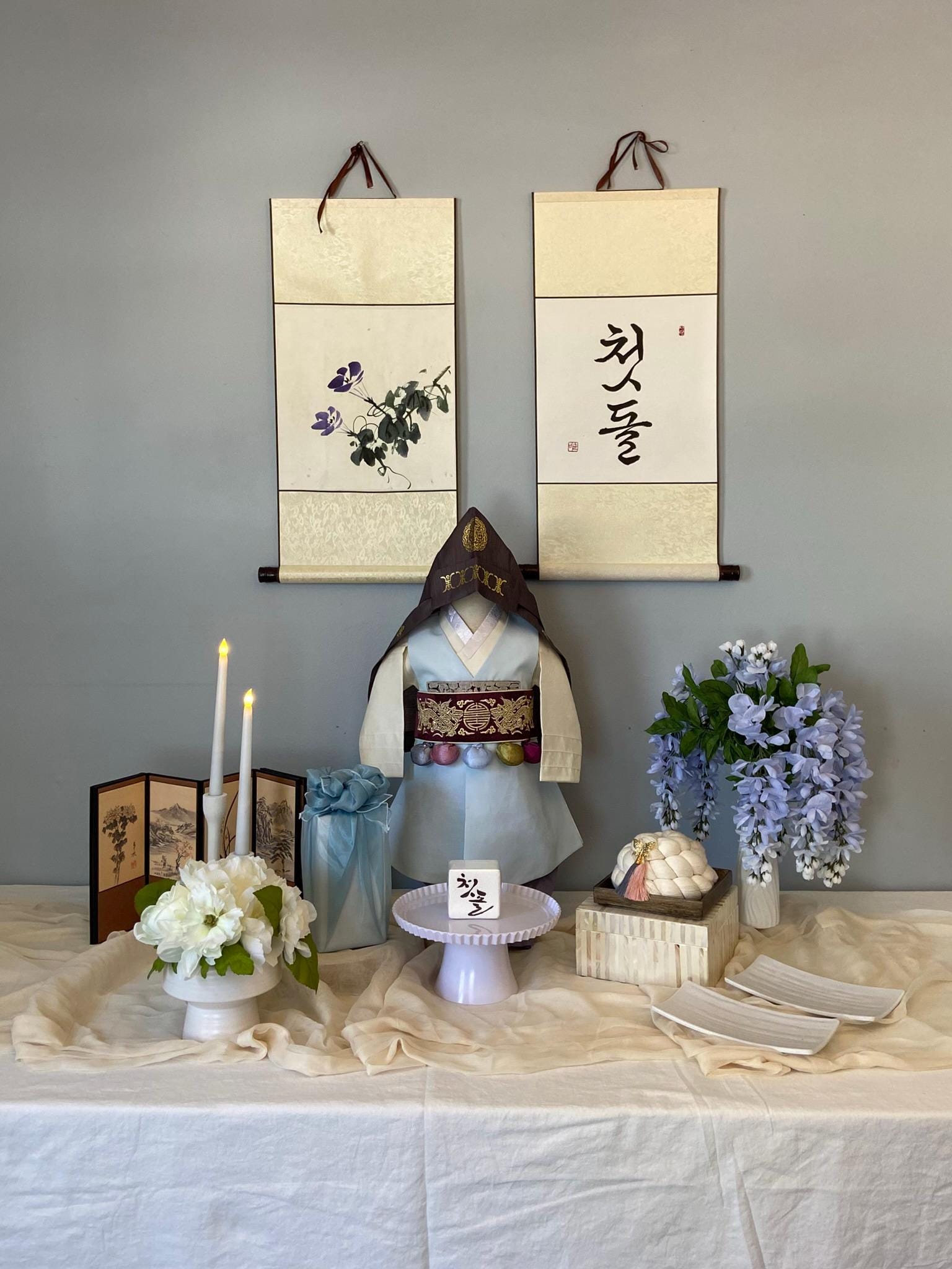 Korean Dol Table Rental, First Birthday Party Decor, Custom Calligraphy Scroll, Doljanchi Baekil Dohljabi Kit, 100 days Party, 돌, 백일, Hanbok | FREE SHIPPING