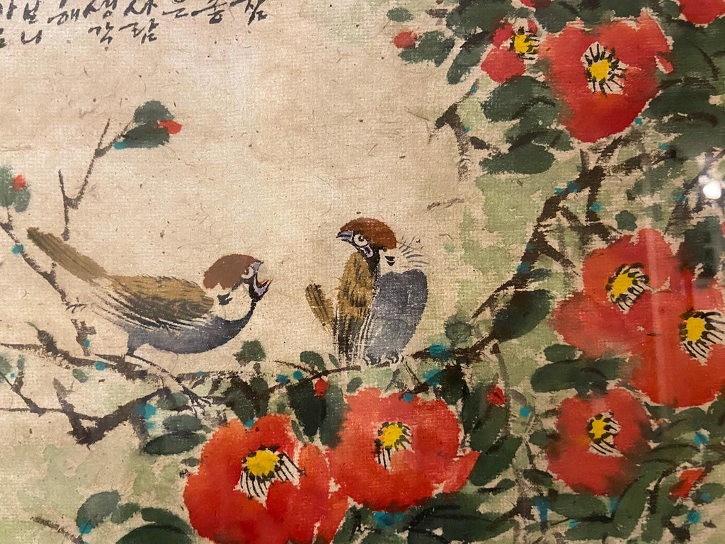 Korean traditional art, Korean folk painting, Korean Traditional landscape painting, Korea wall decor, Minhwa, Unique Gift, Sparrow & Flower
