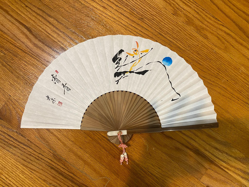 Korean Traditional Folding Fan with Hand-painted Mountain Landscape and Calligraphy, Tassel, Cultural Art Gift, Asian Decor, Gift Wrap