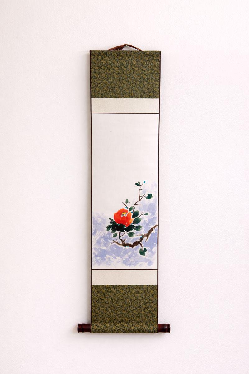 Floral Painting Scroll | Asian Hanging Scroll Wall Art | Custom Calligraphy | Zen Minimalist Home Decor | Original hanging scroll artwork
