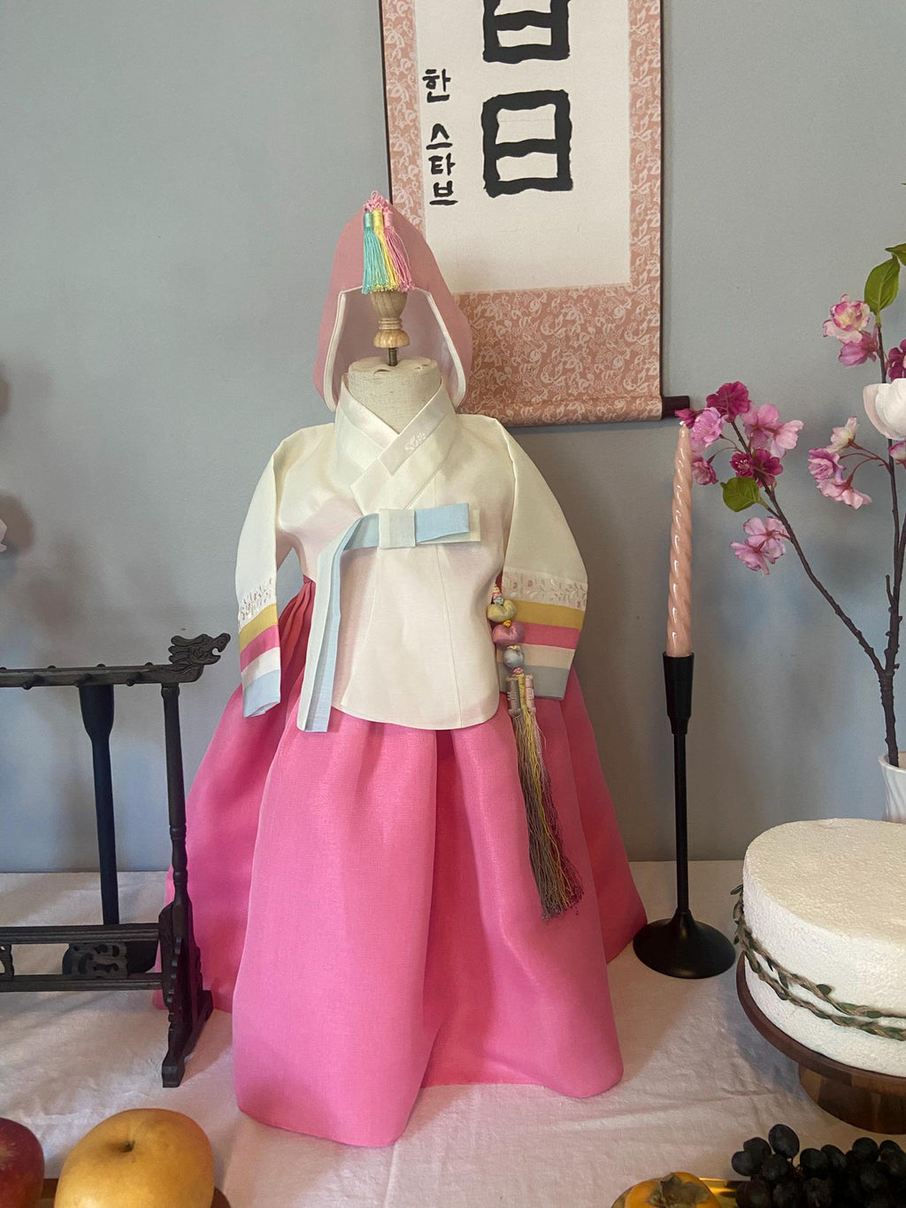 Girl J Hanbok Rental | Pink & Ivory Dol Hanbok | Korean Baby Girl 1st Birthday Outfit | Traditional Doljanchi Korean Dress | Size 1