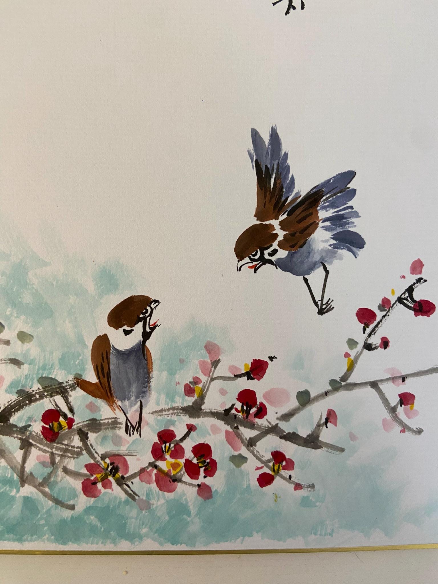 Bird and Blossom Artwork, Romantic Wall Art, Romantic Spring Decor, Korean Anniversary Gift, Meaningful Korean Quote Art | Frame Art 8 by 10