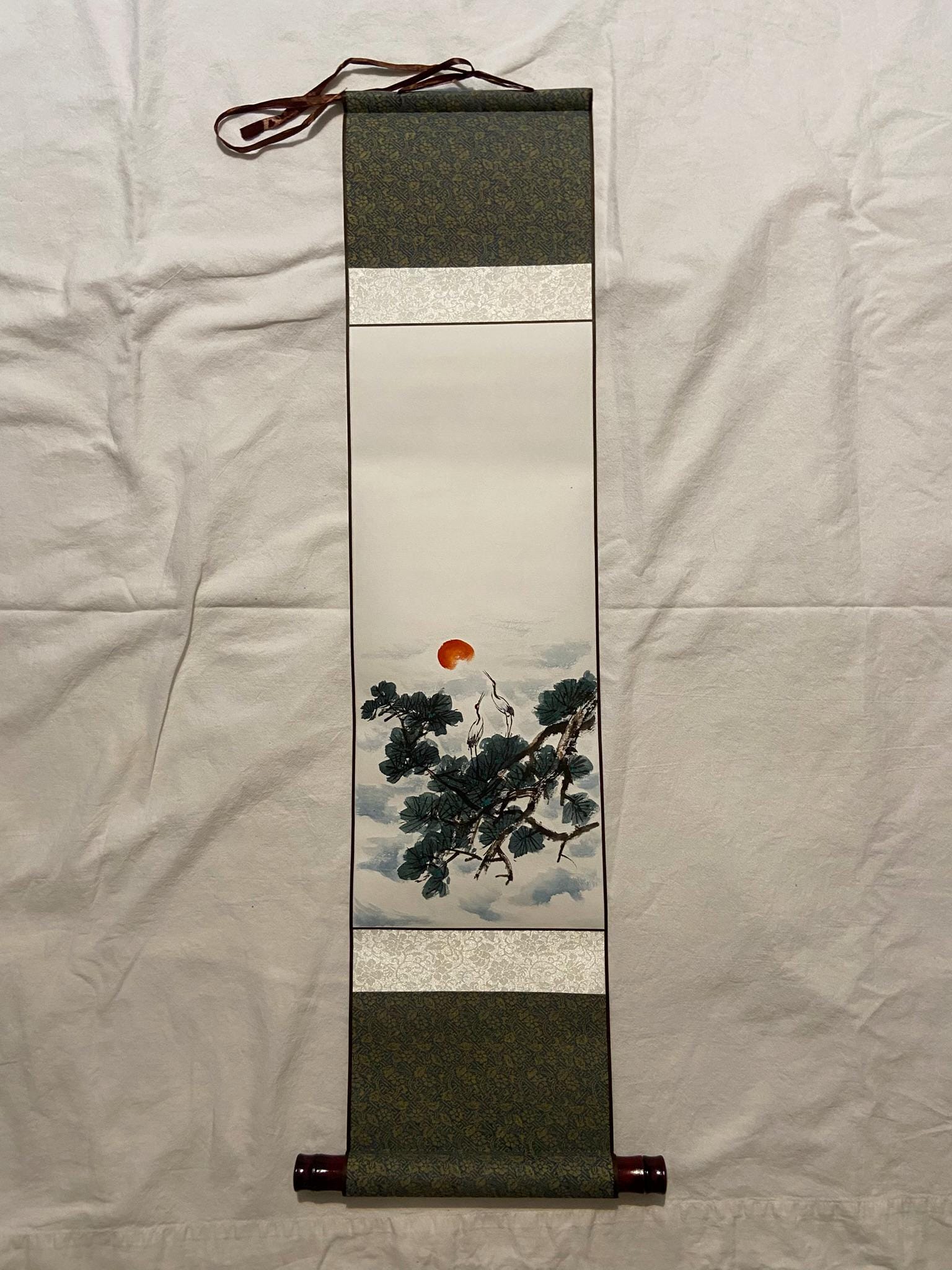 Asian Wall Art | Birds & Nature Painting | Personalized Calligraphy | Zen Minimalist Decor | Traditional Korean Hanging Scroll