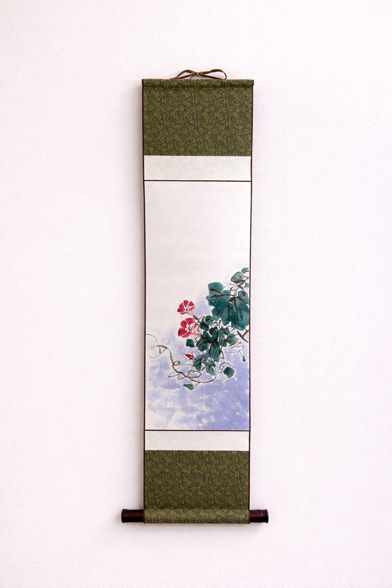 Floral Painting Scroll | Asian Hanging Scroll Wall Art | Custom Calligraphy | Zen Minimalist Home Decor | Original hanging scroll artwork