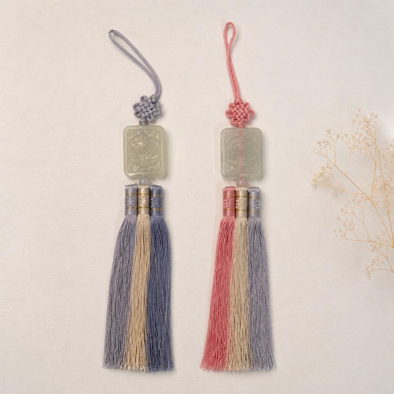 Korean Norigae Tassel Ornament, Traditional Korean Charm, Hanbok Accessory, Pastel Tassel Decor, Korean Knot, 13 inches